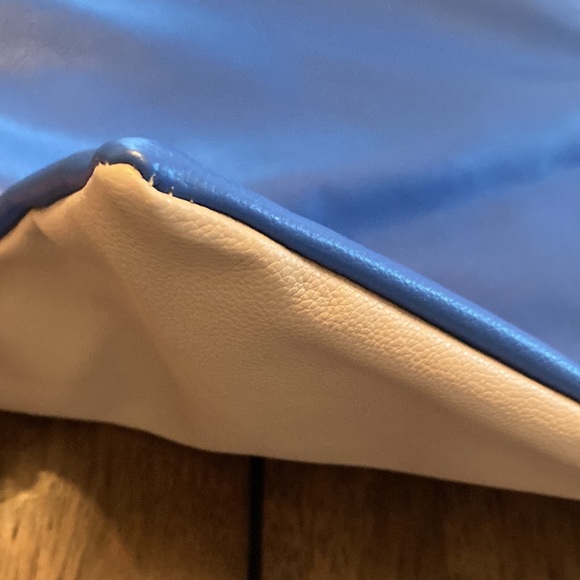 Lulu Dharma fold over clutch ~ color block blue and grayish tan - Picture 5 of 12